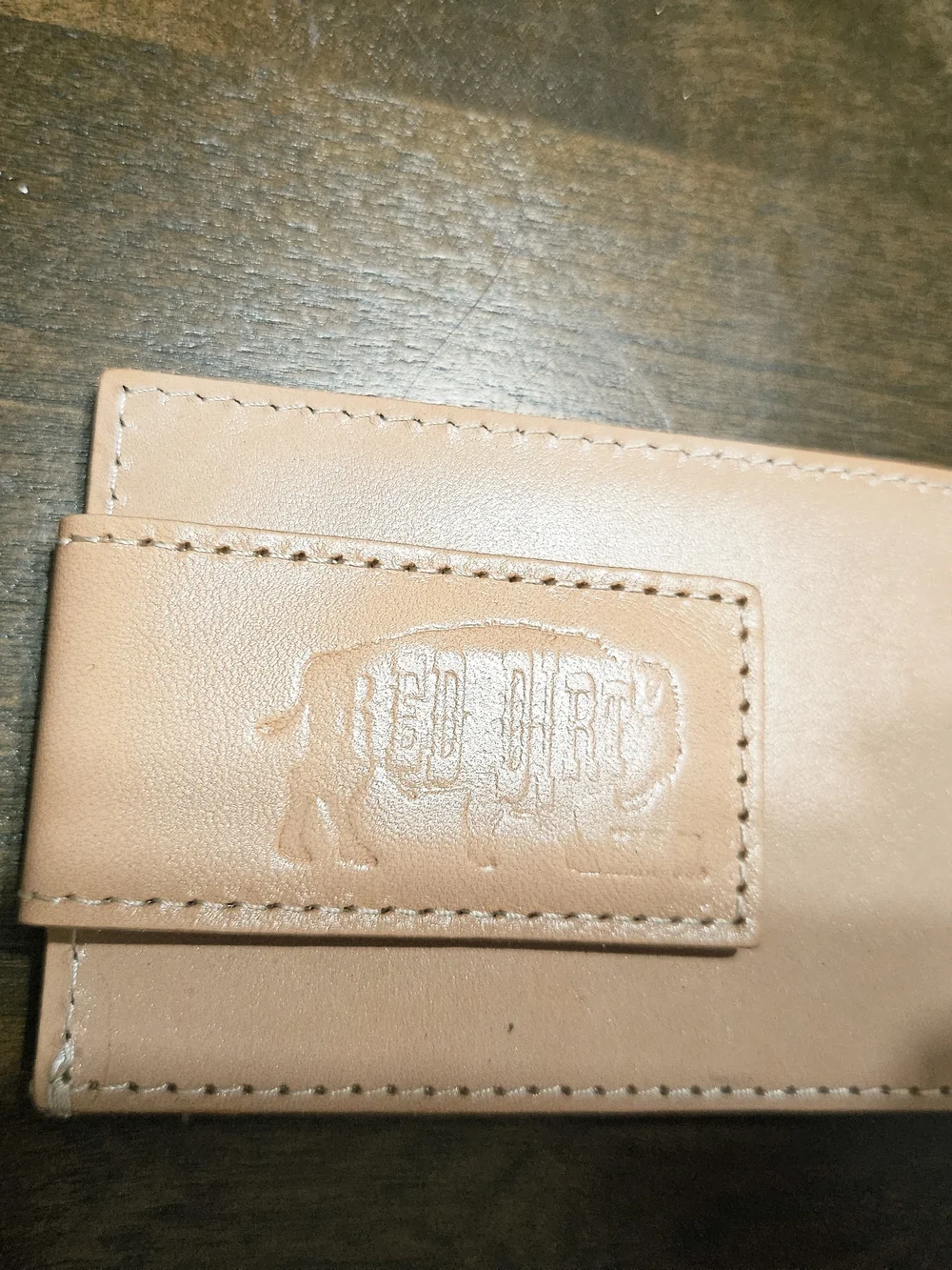 Leather Card Holder with Feather Embossing - Tan